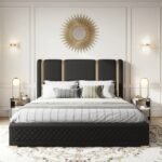 Aurelia Luxe Upholstered Bed – Black & Gold