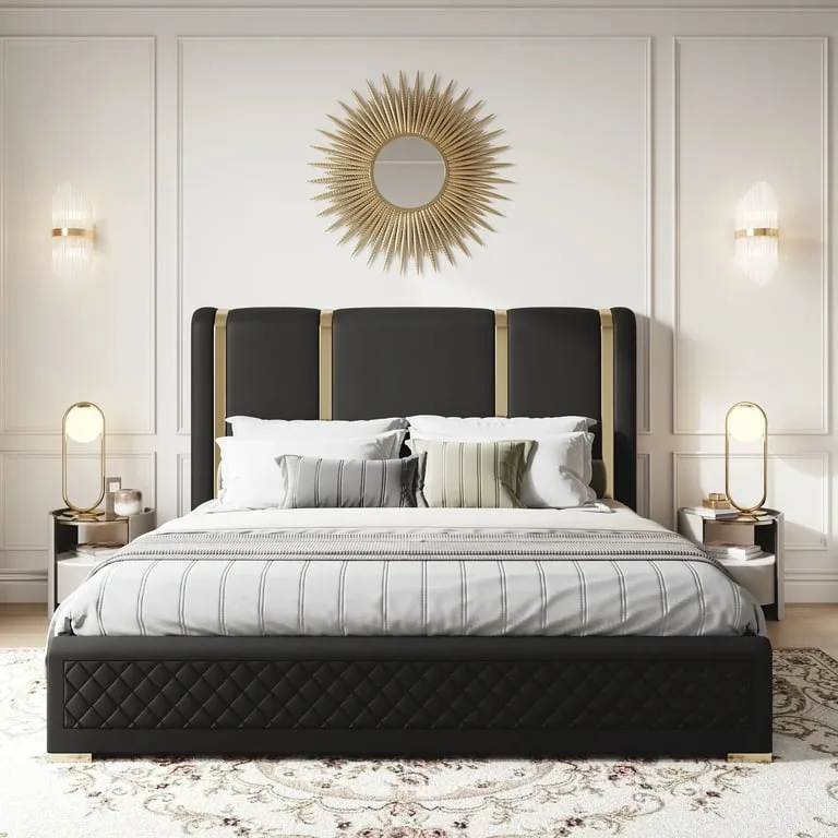 Aurelia Luxe Upholstered Bed – Black & Gold