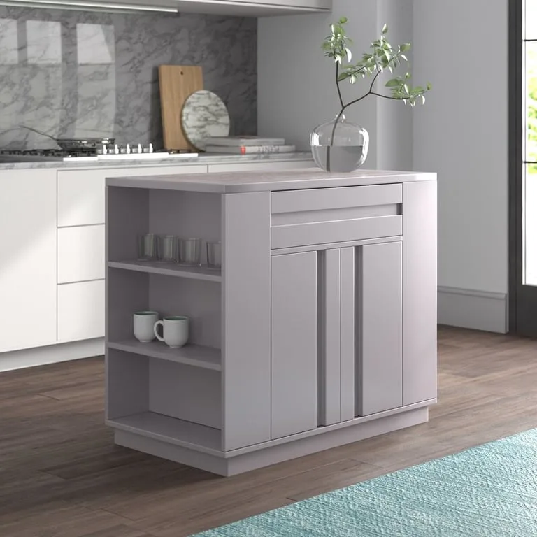 Rivie Kitchen Island Modern Storage Unit - Natural Wood
