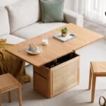 Perla Coffee Table – Natural Wood & Rattan with Storage Drawers