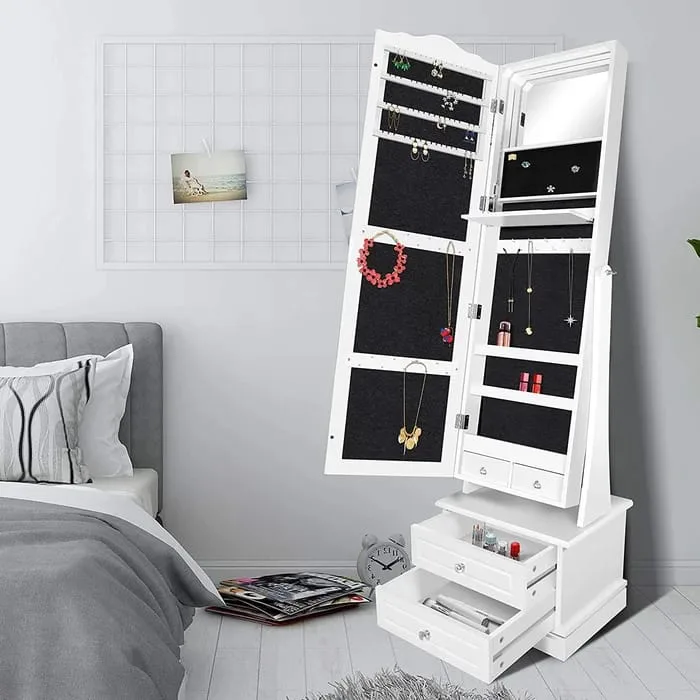 Rotana White Jewelry Armoire with Mirror