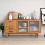Harver Sliding Glass Sideboard – Natural Wood with Drawers