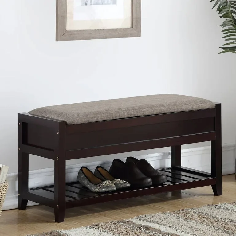 Lorien Natural Wood Shoe Bench – with Fabric Seat