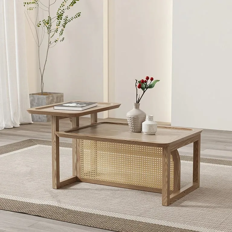 Canora Rattan Natural Wood Coffee Table – Boho Minimalism