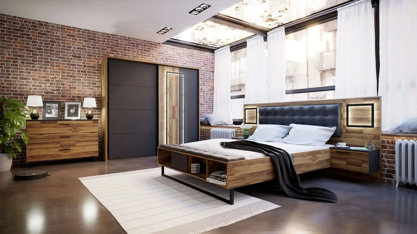 Loftline Natural Wood Bedroom Set – Floating Nightstands