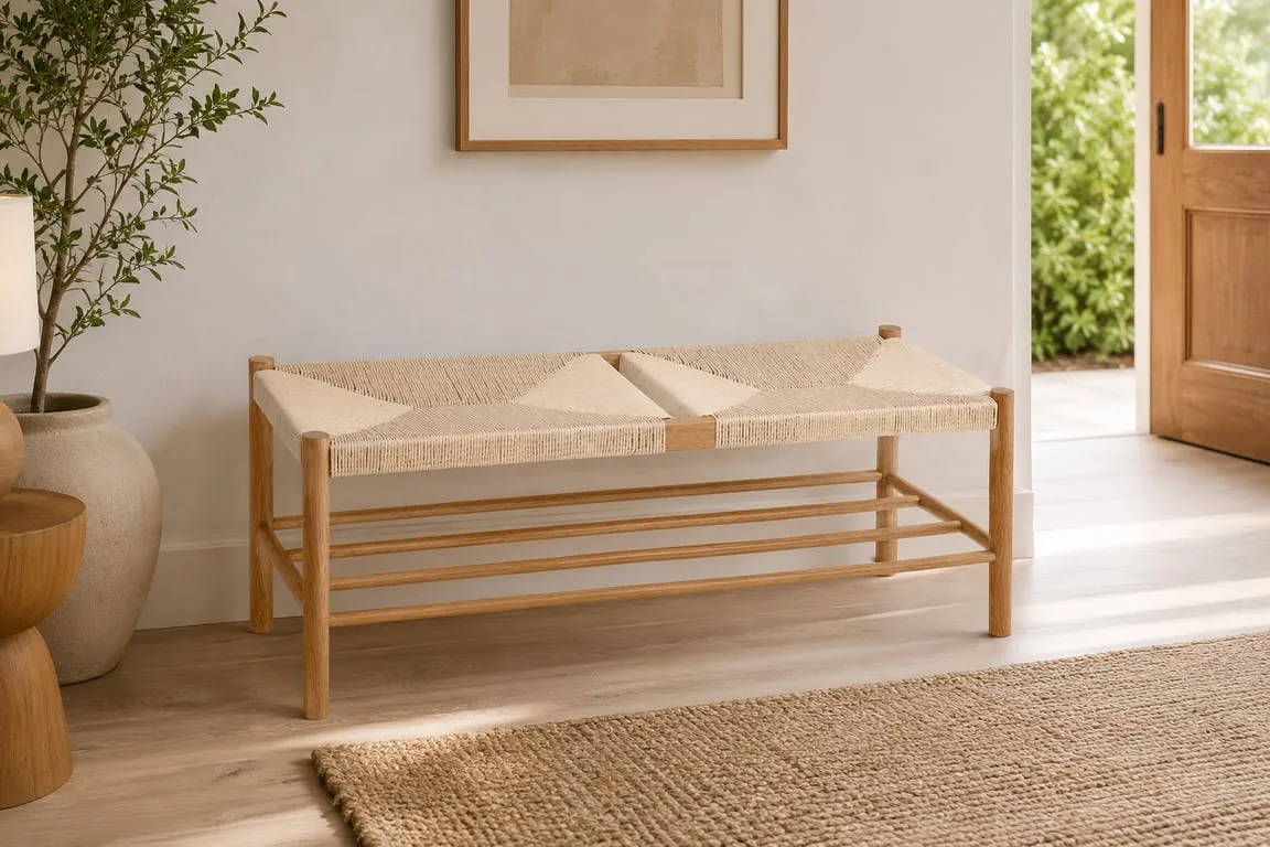 Saku Boho Woven Wood Bench