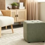 Nuvy Square Ottoman – Minimal Tufted Design with Natural Wood Frame