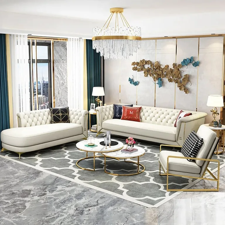 Versailles – Elegant Sofa Set with 2 Couches, Armchair & with Gold Accents
