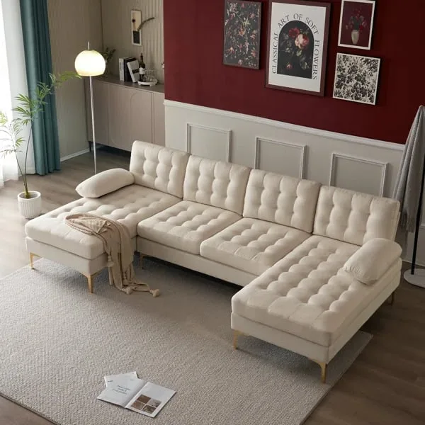 Guevara U-Shaped 3-Piece Sectional – Natural Wood Base