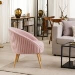 Divano Curved Accent Chair – Natural Wood with Plush Upholstery