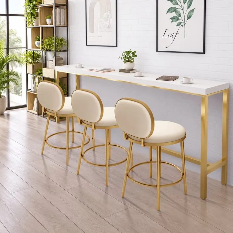 Éloise Bar Stool – Gold Frame with Padded Backrest