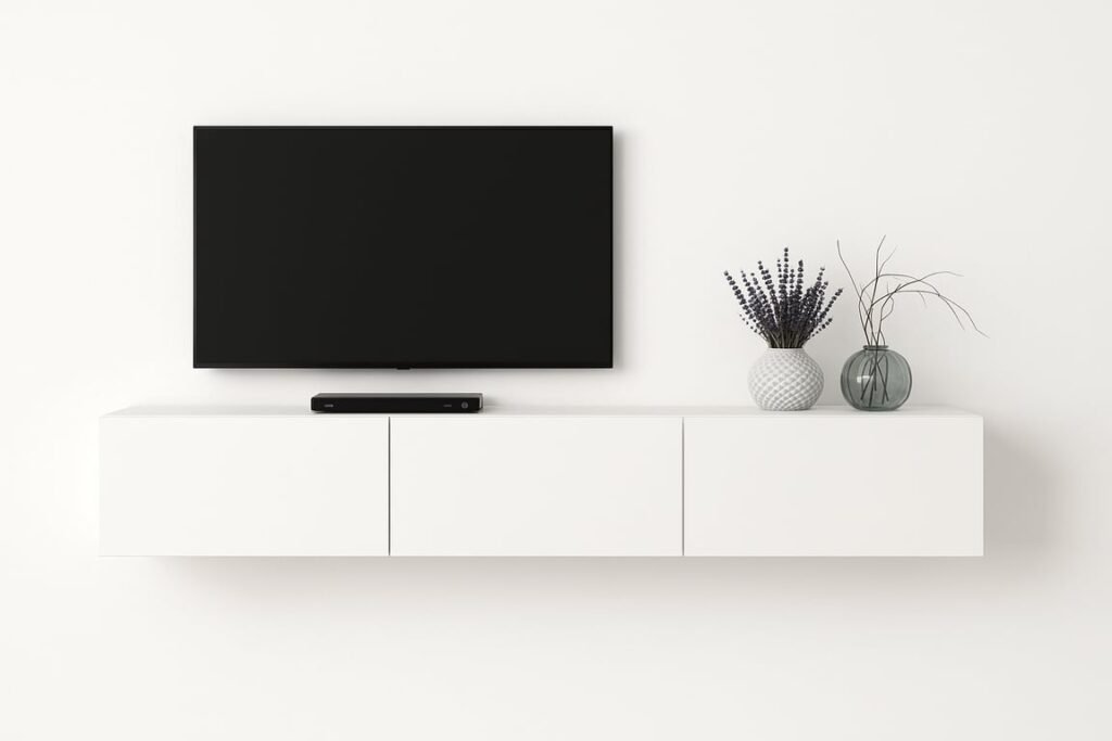 Ozge Natural Wood TV Stand – Floating Design with Hidden Storage