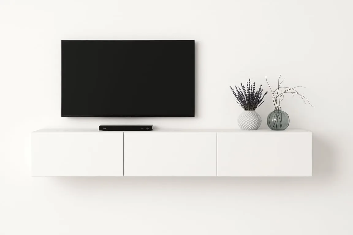 Ozge Natural Wood TV Stand – Floating Design with Hidden Storage