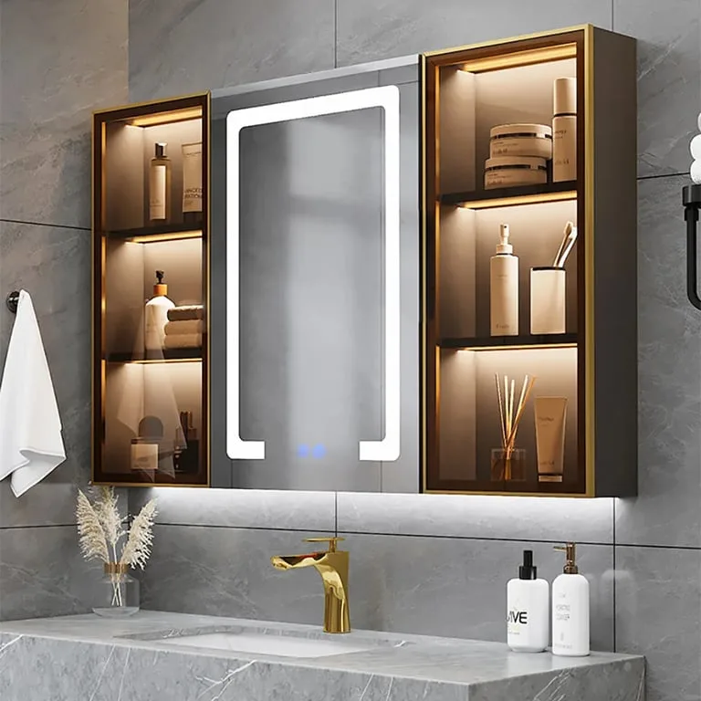 Zedak – LED Bathroom Mirror Cabinet with Natural Wood & Storage