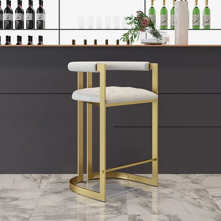 Elvane Bar Stool – Black Upholstered Seat with Gold Frame