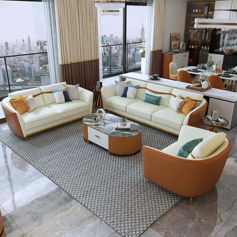 Monterey – Modern 3-Piece Living Room Set with Golden Accents