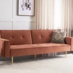 Soleil Velours Convertible Sofa Bed from natural wood – Velvet Upholstery with Golden Legs.