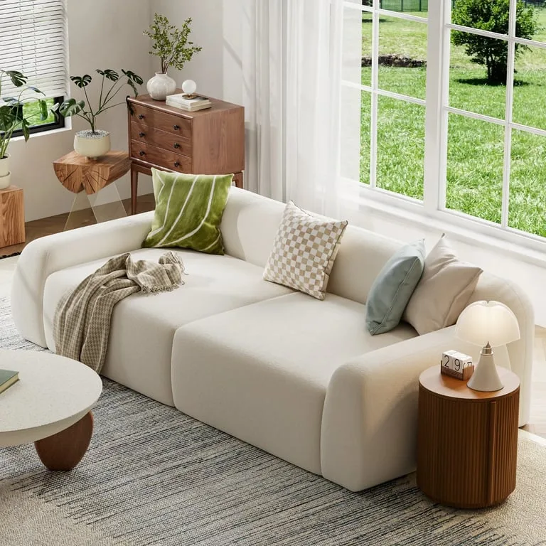Lunea Cloud Sofa – Modular 3-Seater with Natural Wood Base