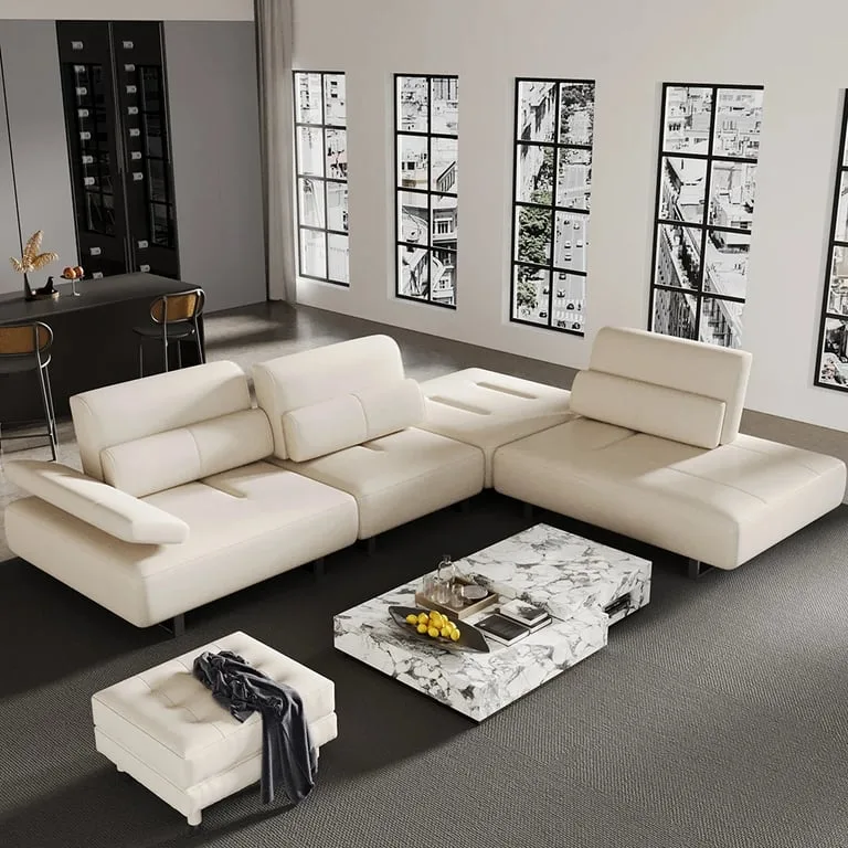 Segal Natural Wood Lounge Sofa – Flexible Leather Seating