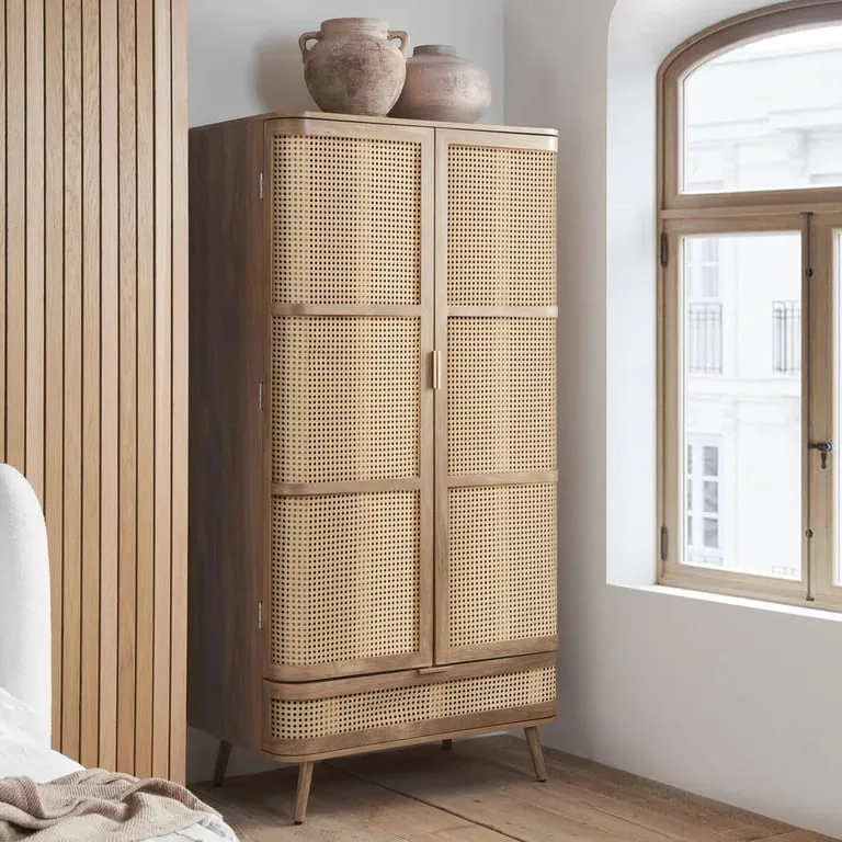 Arden Natural Wood & Rattan Wardrobe