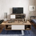 Mavik Natural Wood Coffee Table with Metal Legs & Drawer