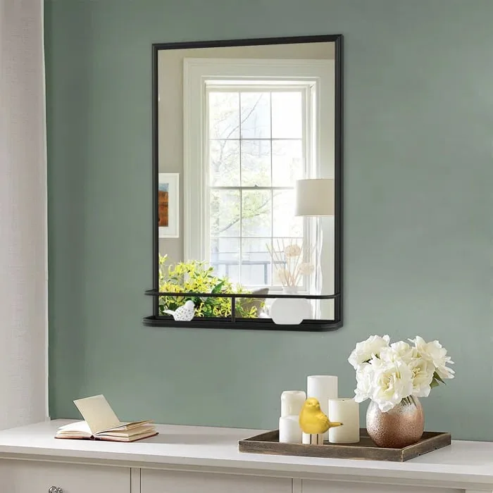 Divis Rectangle Metal Wall Mirror with Shelf
