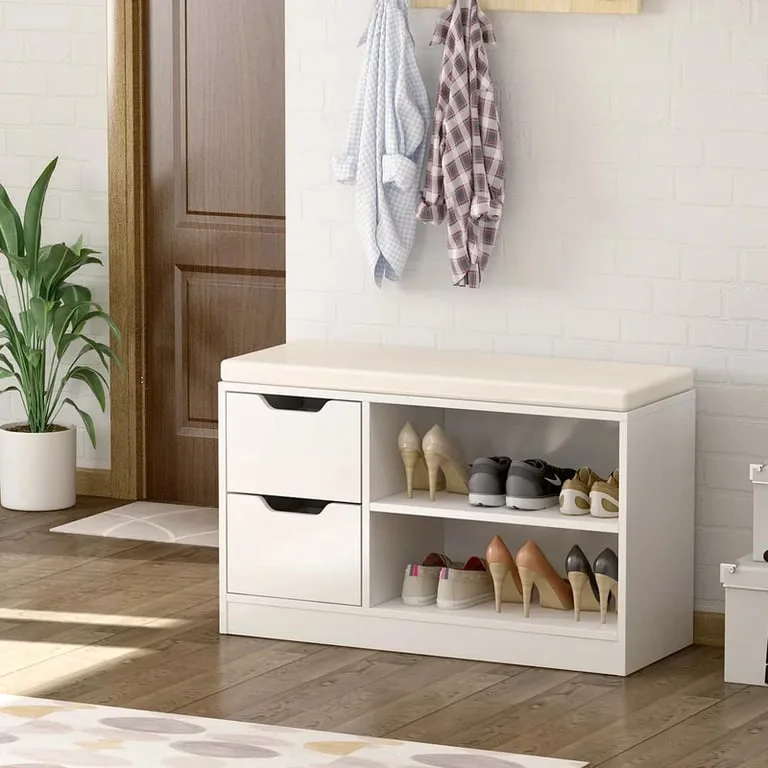 TOLA White Shoe Bench With Storage unit