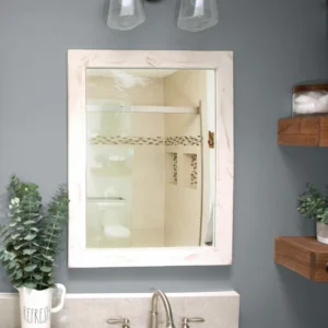 Samara hanging bathroom mirror with a wooden frame - Image 4