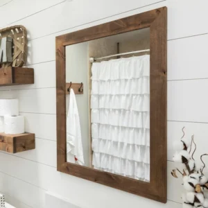 Samara hanging bathroom mirror with a wooden frame - Image 17