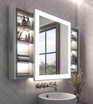 Alba Illuminated Mirror with Moving Back Storage Unit