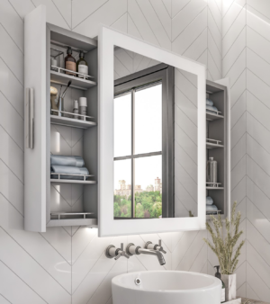 Alba Illuminated Mirror with Moving Back Storage Unit - Image 4