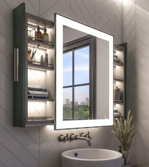 Alba Illuminated Mirror with Moving Back Storage Unit - Image 6