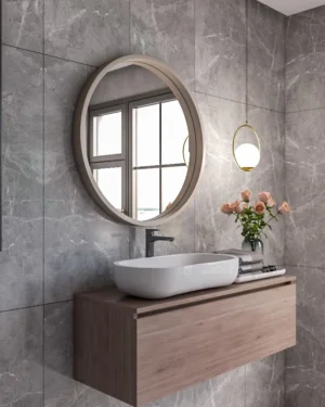 Multi-functional natural wood circular mirror