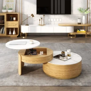 Doba coffee table made of natural wood and drawers - Image 3