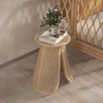 Cafe Modern Rattan Side Table with Natural Wood