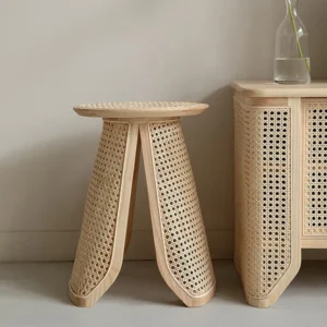 Cafe Modern Rattan Side Table with Natural Wood - Image 4