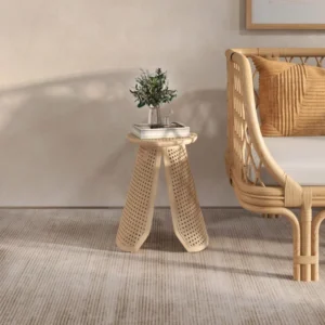 Cafe Modern Rattan Side Table with Natural Wood - Image 7