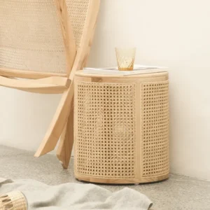Haki natural wood side table with rattan