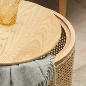 Haki natural wood side table with rattan - Image 4
