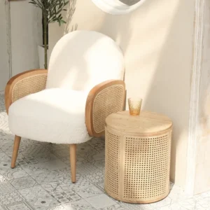 Haki natural wood side table with rattan - Image 6