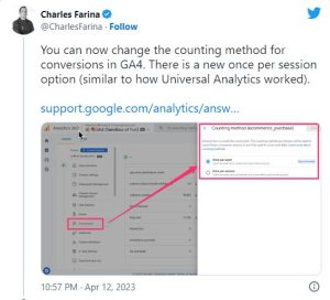 GA4 Update “Once Per Session” Conversion Counting Method