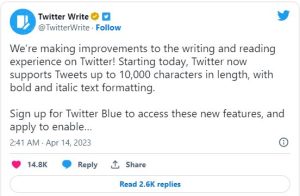 Twitter Blue Subscribers Can Now Post 10k Character Tweets