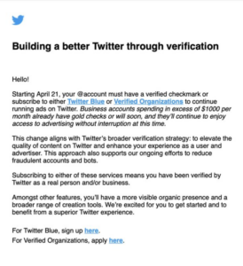 Twitter Says That All Advertisers Will Now Have to Pay for Verification to Run Ads in the App