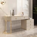 تسريحة كلاريت – تصميم عصري من الخشب الطبيعي مع إطار من الأستانلس الذهبي وأدراج تخزين أنيقة