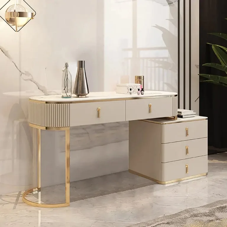تسريحة كلاريت – تصميم عصري من الخشب الطبيعي مع إطار من الأستانلس الذهبي وأدراج تخزين أنيقة