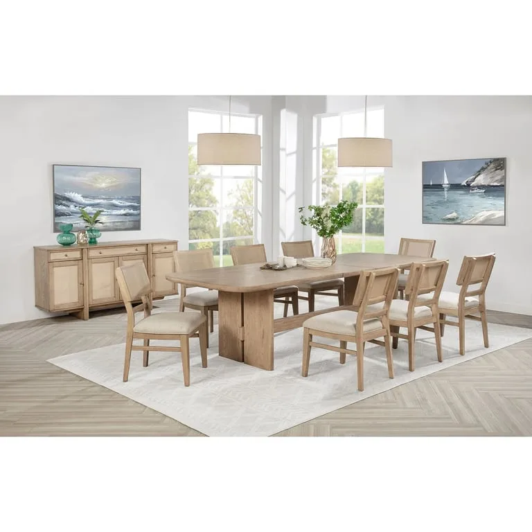 Kailani Extendable Rectangular Dining Set – Natural Wood with Upholstered Chairs