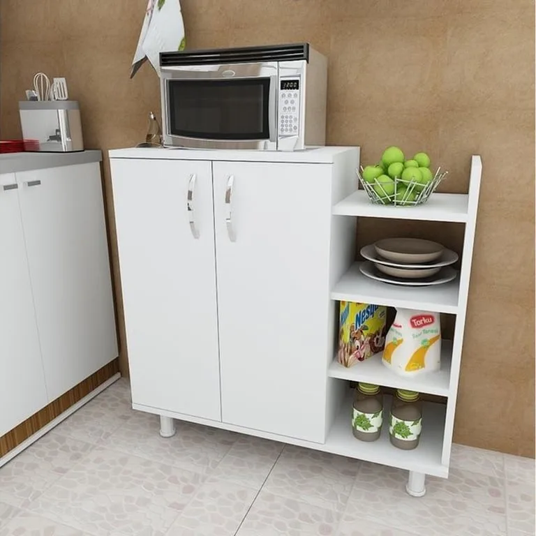 Nerlo Microwave Cabinet – Double Doors with Side Open Shelves